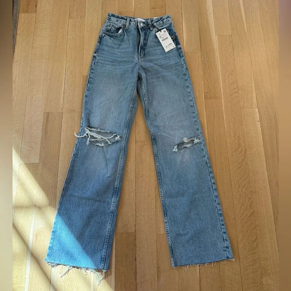 Women's Blue Distressed Jeans from Zara